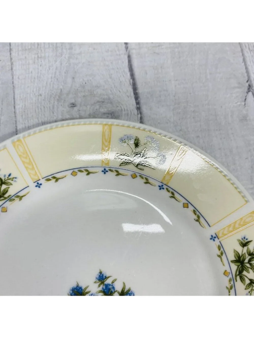 Lynn's China CLARYSSA Livingston Yellow Border Various Floral Salad Plate Set 4